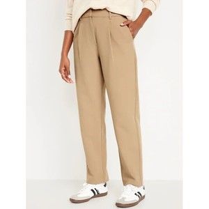 Old Navy Extra High Rise Pleated Taylor Trouser Pants Womens S Petite Beige NEW